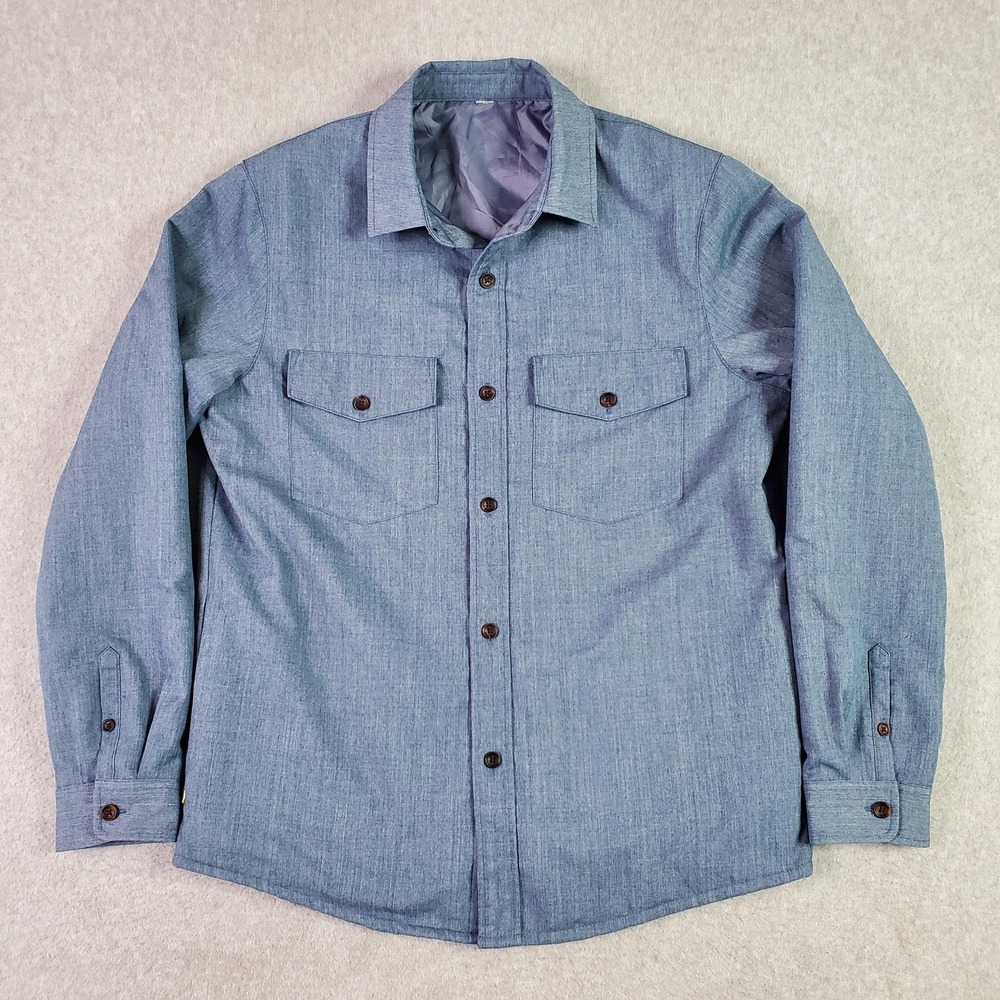 Olivers Jacket Mens Large Blue Chambray Lined Button Shirt Jacket Lightweight